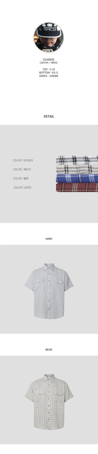 [3 colors] Short-sleeved check shirt