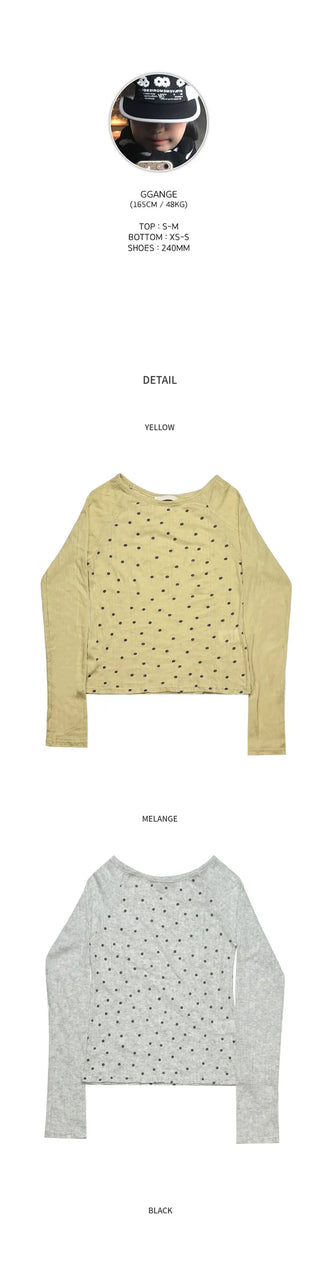 (3 colors) Polka Dot Raglan Sleeve T-Shirt