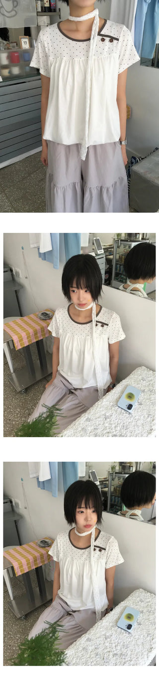 [2 colors] Dot Puff Short-Sleeve Shirt