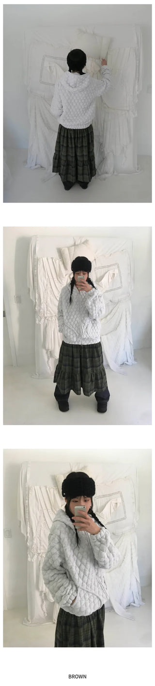 (2 colors) Fleece-lined check skirt