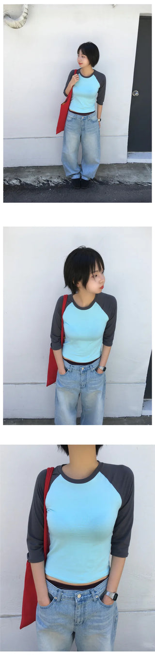 [2 colors] Raglan 7/8 Sleeve T-shirt