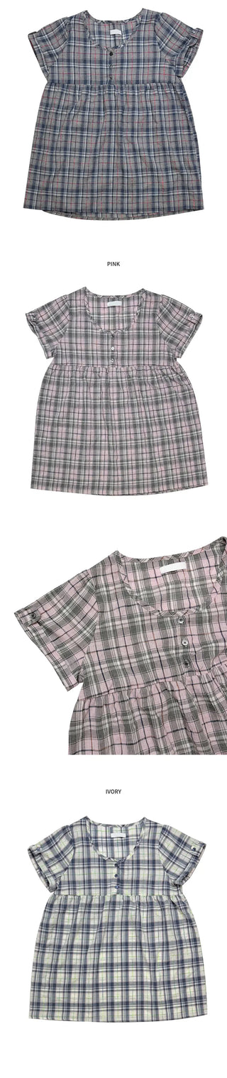 [3 colors] Check Roll-Up Dress