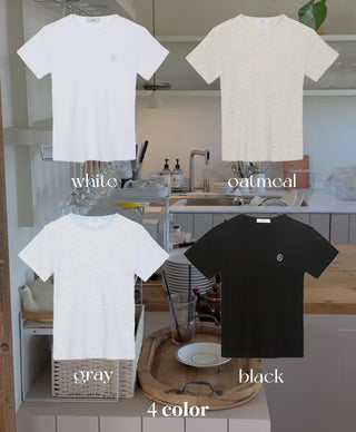 Plain waffle knit short-sleeved T-shirt (4c)