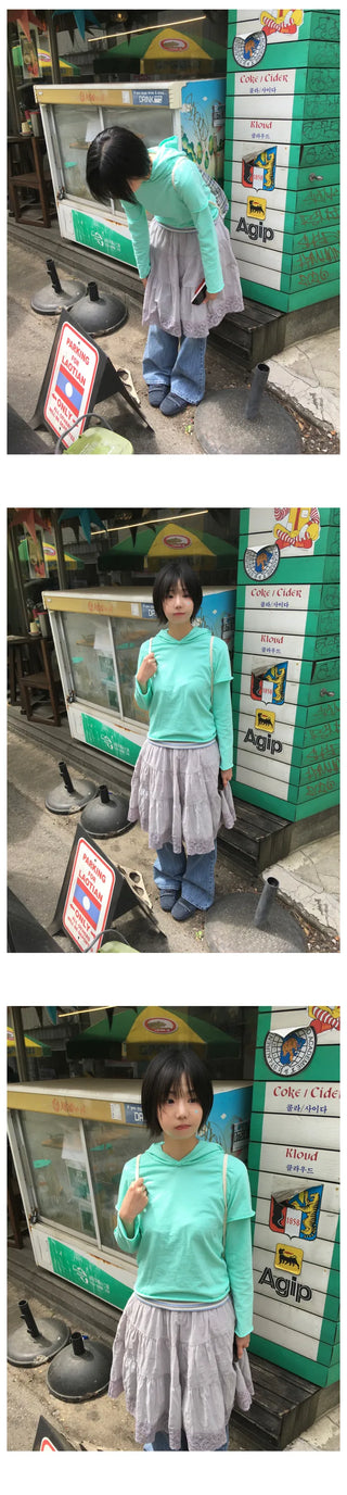 (8 colors) Hooded Layered T-shirt