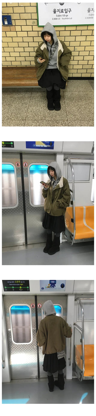 (4 colors) Waffle knit hooded jacket with neck warmer