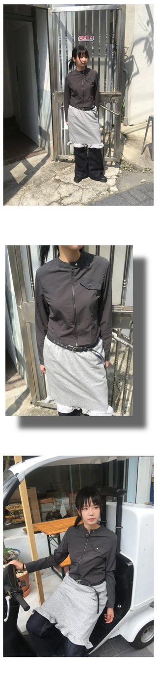 Cropped nylon biker jacket