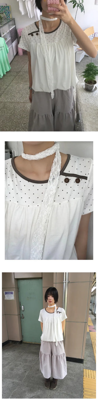 [2 colors] Dot Puff Short-Sleeve Shirt
