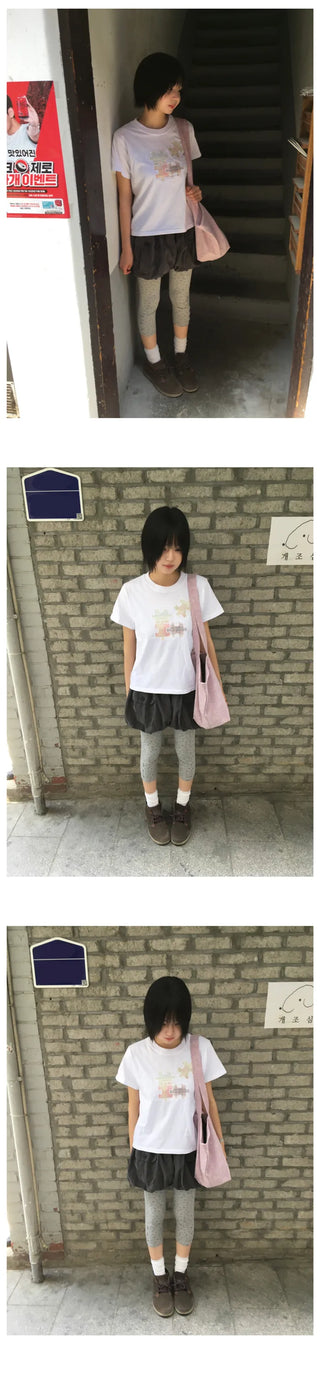 [3 colors] Shirred Short-Sleeve T-Shirt