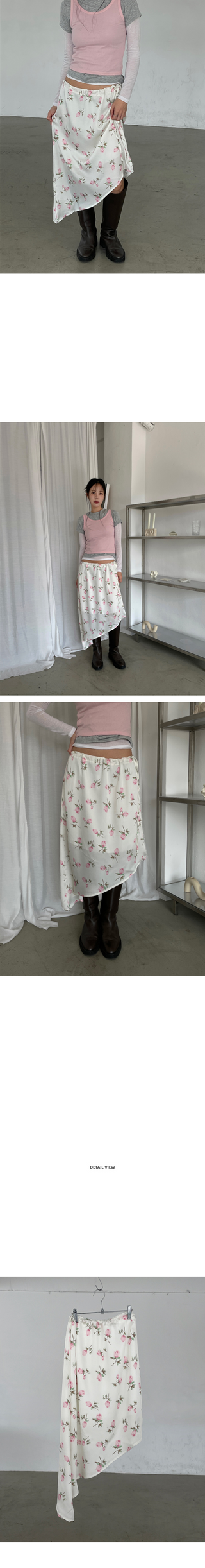 (2 colors) Floral print asymmetrical skirt