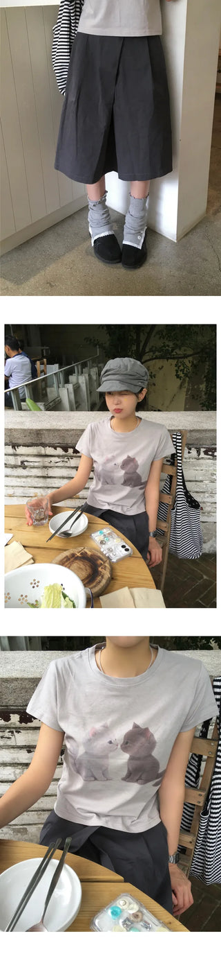 [3 colors] Printed short-sleeved T-shirt
