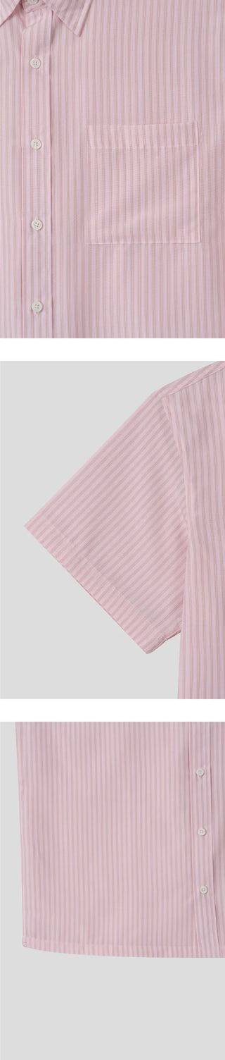 [3 colors] Striped short-sleeved shirt