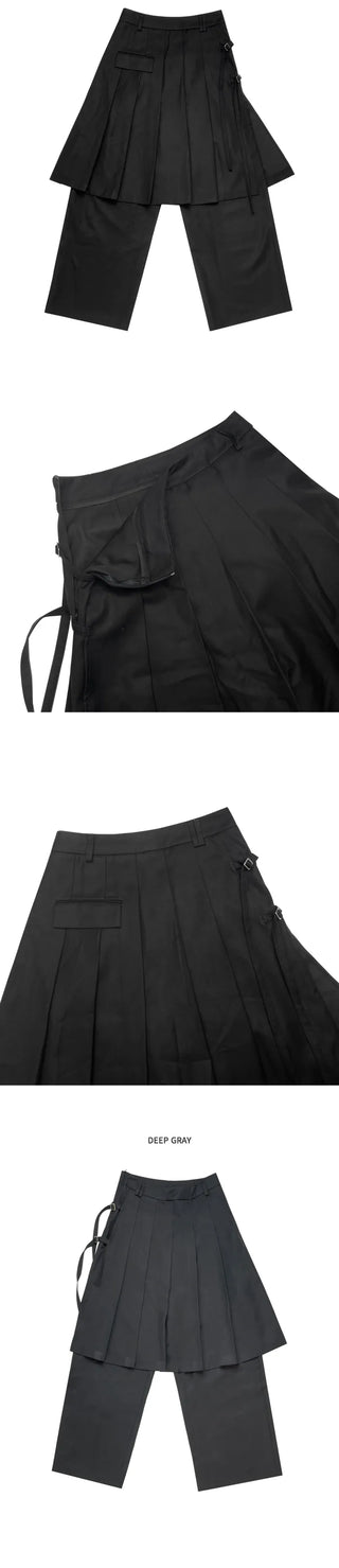 (2 colors) Wide-leg skirt pants