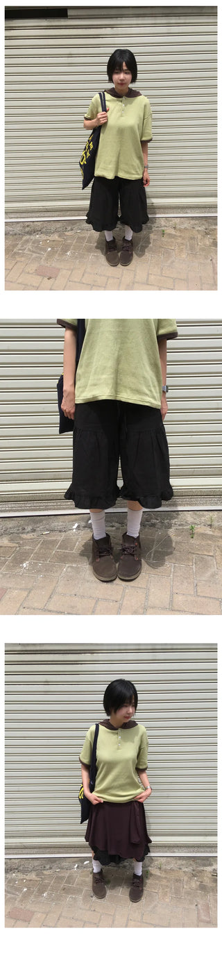 [2 colors] Linen Frill Bermuda Pants