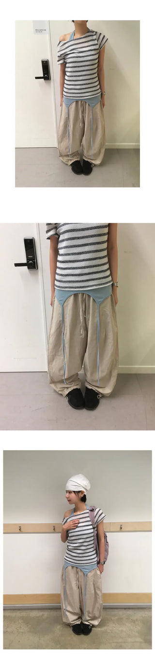 [3 colors] Marine Off-Shoulder Short Sleeve