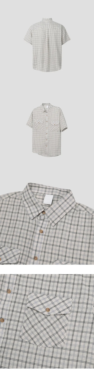 [3 colors] Short-sleeved check shirt