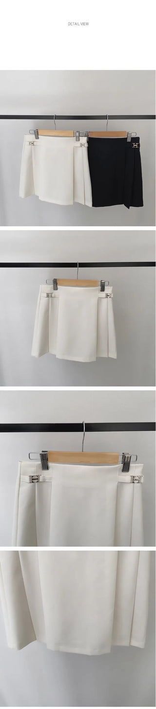 [Lined] High-waisted A-line pleated mini skirt