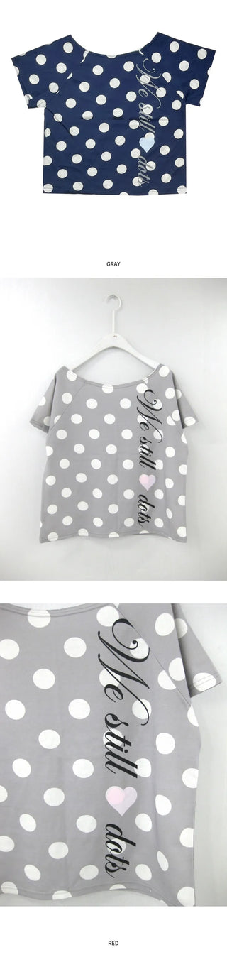 (4 colors) Polka Dot Off-Shoulder T-Shirt