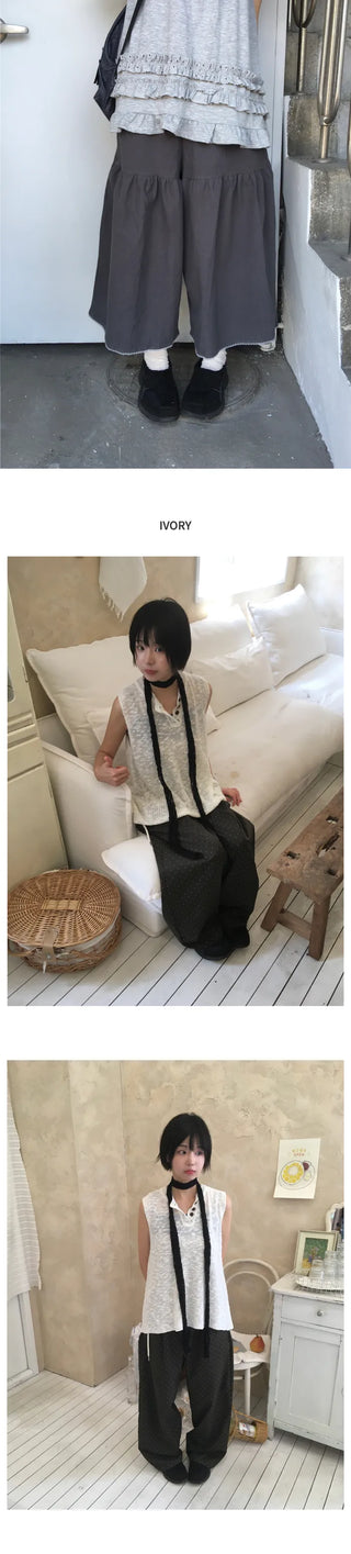 [3 colors] Front button sleeveless top