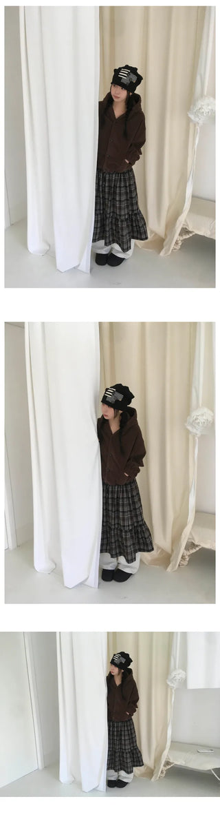 (2 colors) Fleece-lined check skirt
