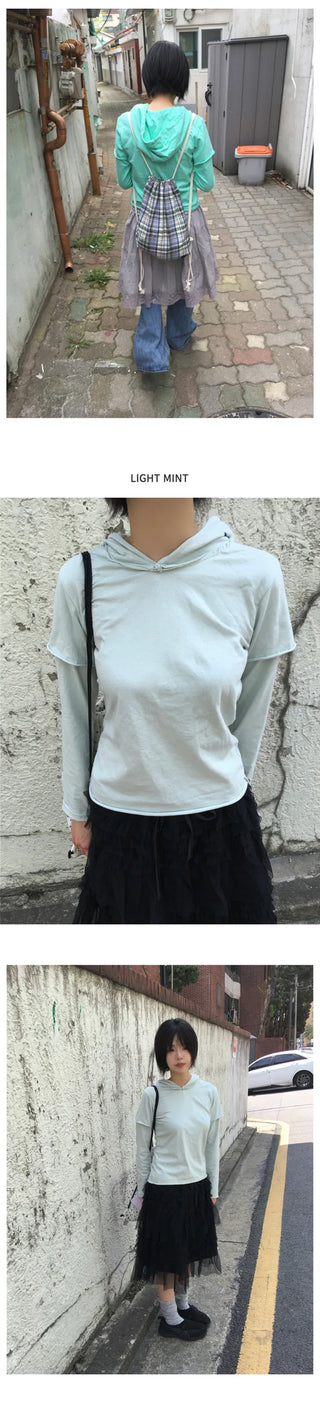 (8 colors) Hooded Layered T-shirt