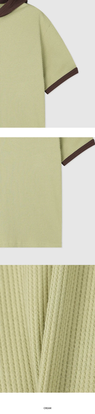 [4 colors] Waffle Henley Neck Short-Sleeve Hoodie