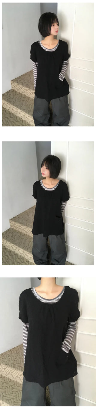 (3 colors) Striped T-shirt
