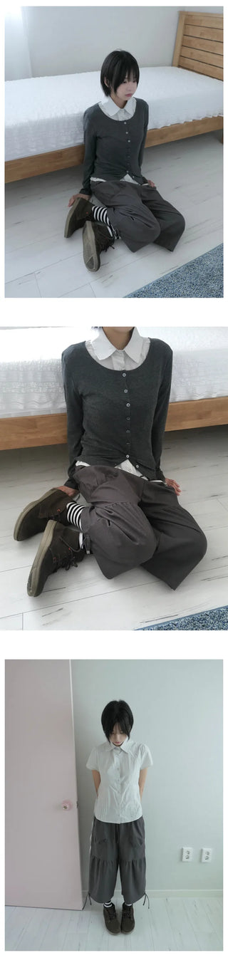[2 colors] Pleated shirt