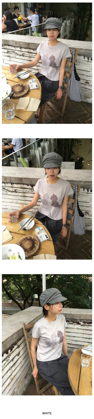 [3 colors] Printed short-sleeved T-shirt