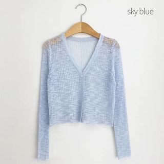 Cropped sheer ribbed V-neck cardigan