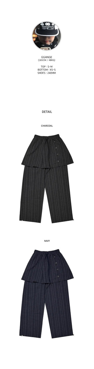 [2 colors] Striped skirt pants