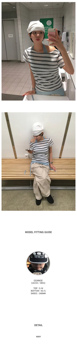[3 colors] Marine Off-Shoulder Short Sleeve