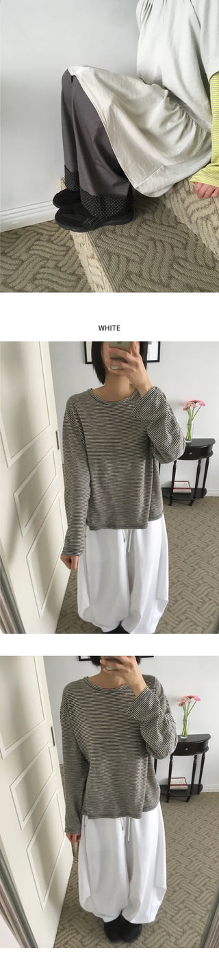 (4 colors) Cropped striped T-shirt