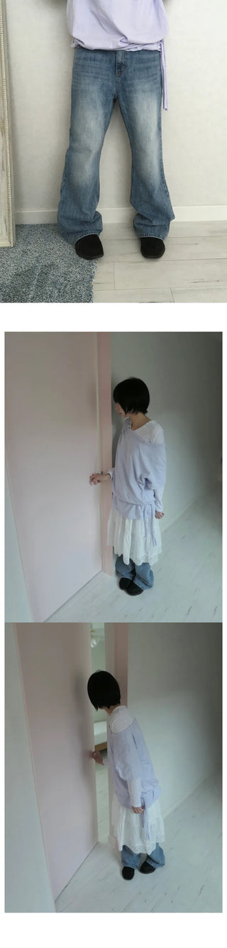 Washed bootcut denim pants