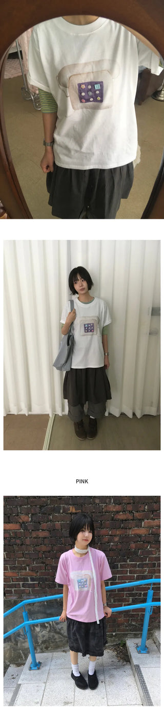 [2 colors] Button-up ribbed short-sleeved T-shirt