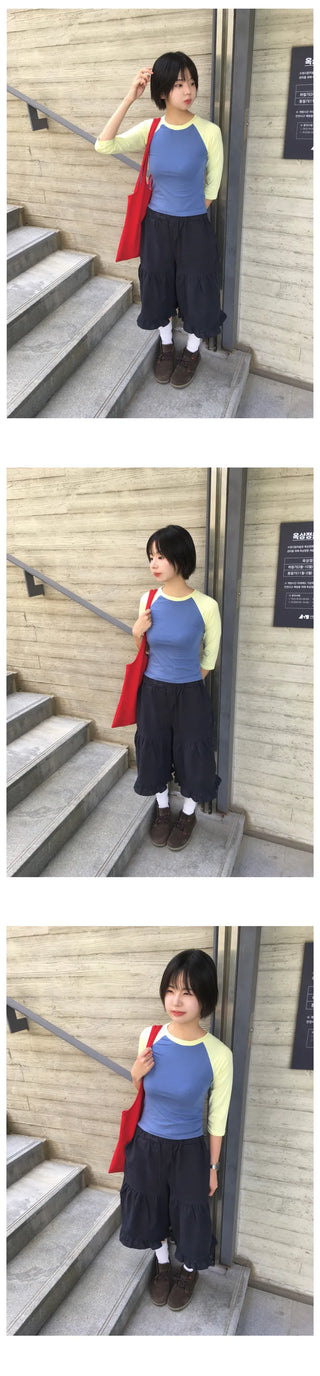 [2 colors] Raglan 7/8 Sleeve T-shirt
