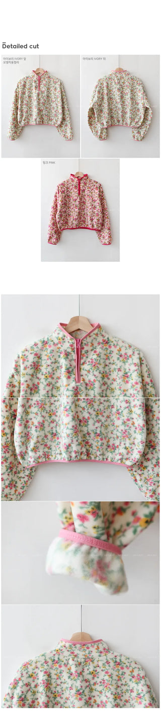 Flower fleece half-zip sweatshirt