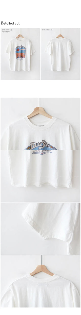 Cotton print oversized short-sleeved T-shirt