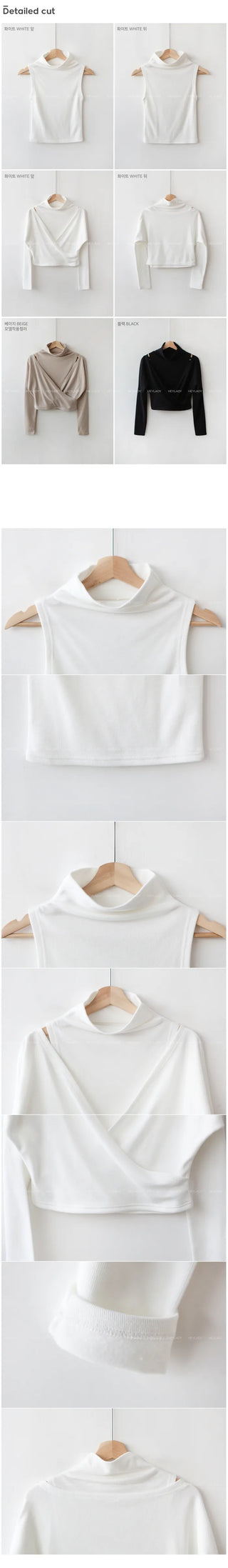 [Fleece-lined/SET] Half-neck sleeveless + wrap long-sleeve T-shirt