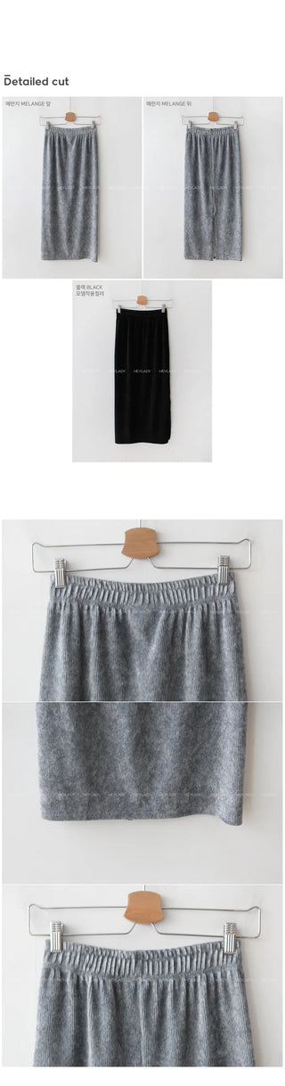 Velour Ribbed Long Skirt