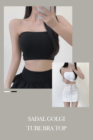 [With built-in cups] Ribbed tube top