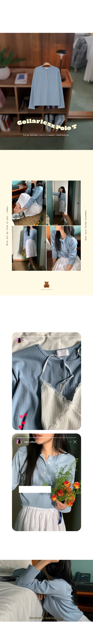 Henley neck layered T-shirt