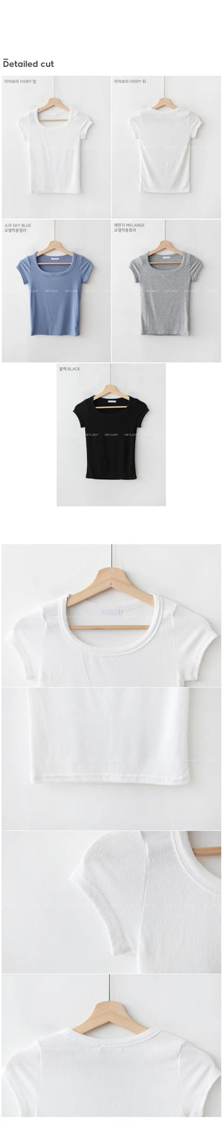 Ribbed square neck short-sleeved T-shirt