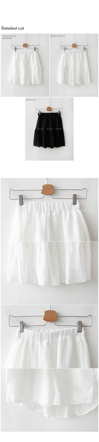 [Lined] Elastic waist tiered mini skirt