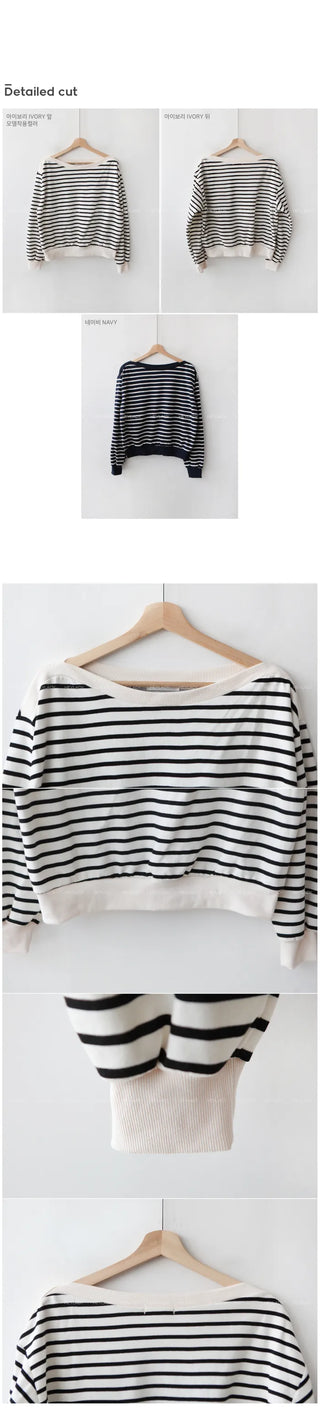 Striped boat neck sweatshirt