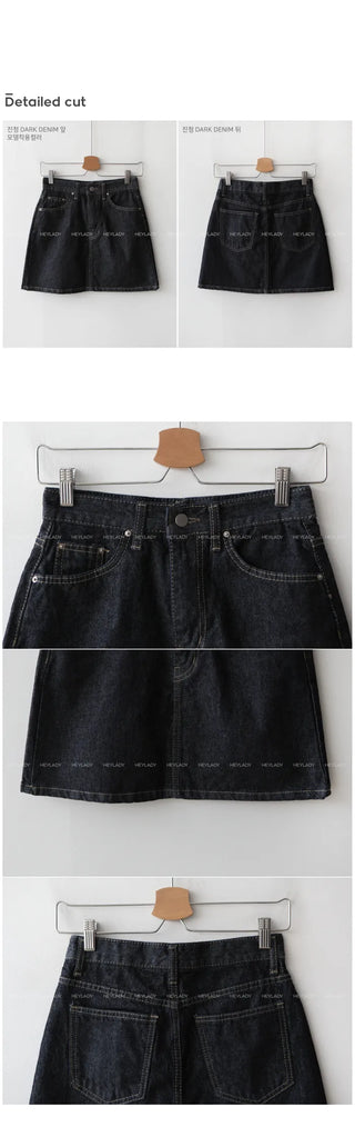 Low denim mini skirt