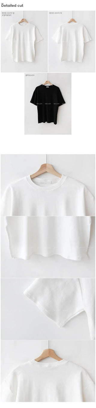 Cotton slit short-sleeved T-shirt