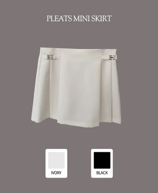 [Lined] High-waisted A-line pleated mini skirt