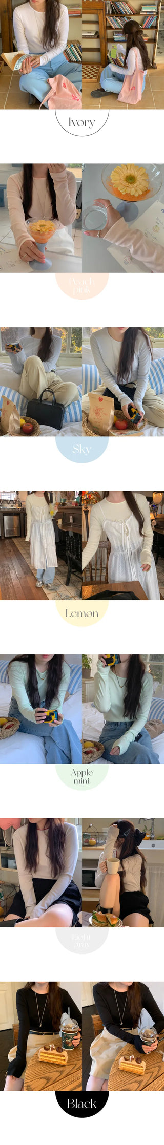 Long-sleeved round modal inner T-shirt (7cm)