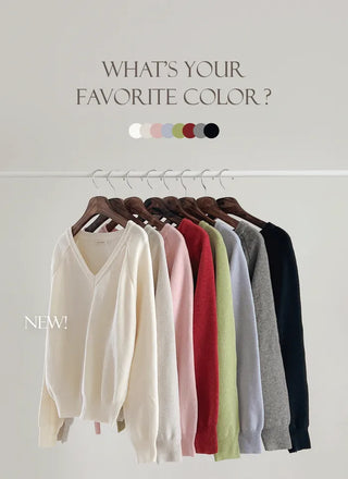 (8 colors) High-gauge V-neck raglan knit