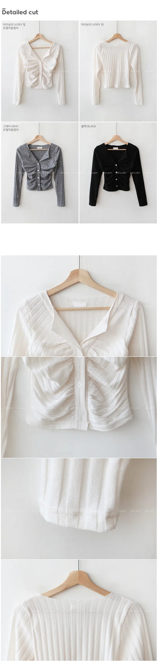 Ribbed Shirring Cardigan
